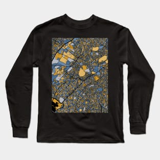 Athens Map Pattern in Blue & Gold Long Sleeve T-Shirt